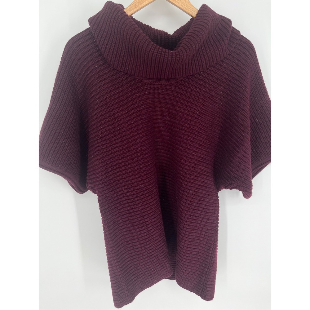 Coldwater Creek Hint of Glimmer Sweater Med Burgundy Cowl Neck Ribbed Knit NWT